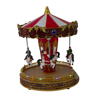 NORTHLIGHT SEASONAL 11" Red and White LED Lighted and Animated Christmas Carousel with Horses
