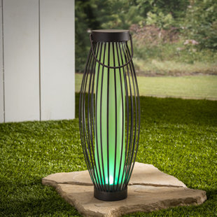 GERSON INTERNATIONAL 21.26 Inch High Solar Powered Metal Barrel Lights With Handles Set Of 2