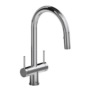 RIOBEL Azure Two Handle Pull-Down Kitchen Faucet With C-Spout