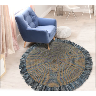 EVETTE RIOS Jute Rug Handmade Braided Denim Blue/Beige Area Rug