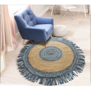 EVETTE RIOS Jute Rug Handmade Braided Denim Blue/Beige Area Rug