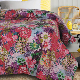 RAJANI HOME Kantha Cotton Floral Coverlet