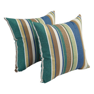 BLAZING NEEDLES Outdoor Cushion Collection Striped Indoor/Outdoor Reversible Throw Pillow (Set of 2)
