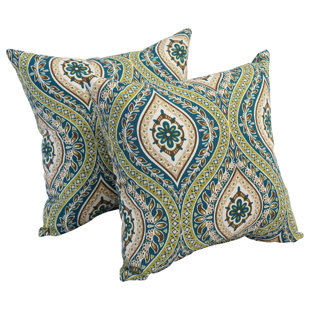 BLAZING NEEDLES Outdoor Cushion Collection Paisley Indoor/Outdoor Reversible Throw Pillow (Set of 2)