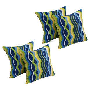 BLAZING NEEDLES Outdoor Cushion Collection Abstract Indoor/Outdoor Reversible Throw Pillow (Set of 4)