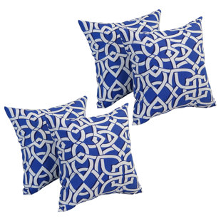BLAZING NEEDLES Outdoor Cushion Collection Geometric Indoor/Outdoor Reversible Throw Pillow (Set of 4)