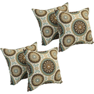 BLAZING NEEDLES Outdoor Cushion Collection Abstract Indoor/Outdoor Reversible Throw Pillow (Set of 4)
