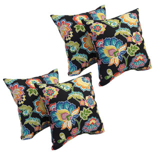 BLAZING NEEDLES Outdoor Cushion Collection Floral Indoor/Outdoor Reversible Throw Pillow (Set of 4)