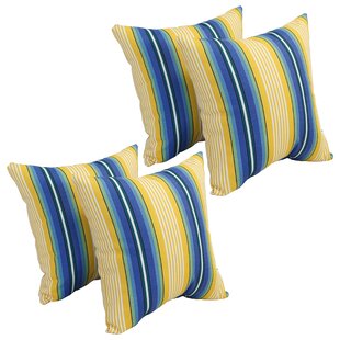 BLAZING NEEDLES Outdoor Cushion Collection Striped Indoor/Outdoor Reversible Throw Pillow (Set of 4)