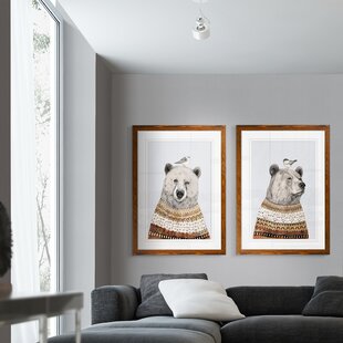 THREE POSTS™ BABY & KIDS Fair Isle Bear I" 2-Piece Painting Print Set of Bears Wearing Cozy Wraps