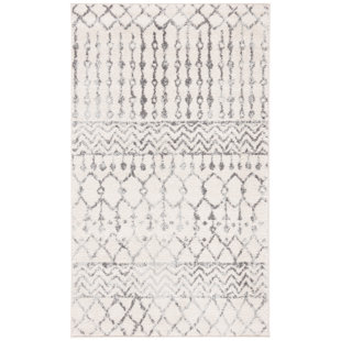 FERNLEAF Estelle Geometric Hand Woven Hand Hooked 60cm X 90cm Ivory/Grey Area Rug