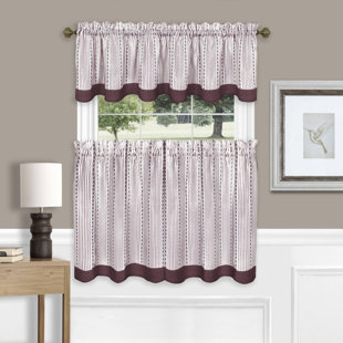 CANORA GREY Ellerby Striped Scalloped 58'' W Window Curtain Tier And Valance