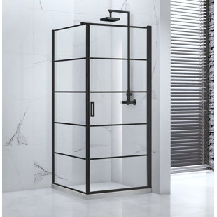AMLUXX Vaneau 36'' W 77'' H Framed Square Reversible Shower Enclosure