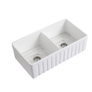 KINGMORE 33'' L Farmhouse / Apron Double Bowl Ceramic Kitchen Sink