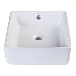 EAGO Ceramic Square Vessel Bathroom Sink with Overflow