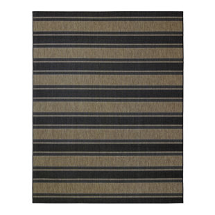 Gertmenian Paseo Castro Havana Brown/Black Striped Flatweave Coastal Indoor / Outdoor Area Rug