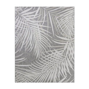 GERTMENIAN Gertmenain Paseo Paume Light Gray/White Palm Leaf Indoor/Outdoor Flatweave Area Rug