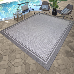 Gertmenian Paseo Soroa Ash Gray Classic Border Indoor/Outdoor Flatweave Area Rug