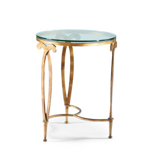 SHERRILL OCCASIONAL Fleur De Lis Glass Top End Table