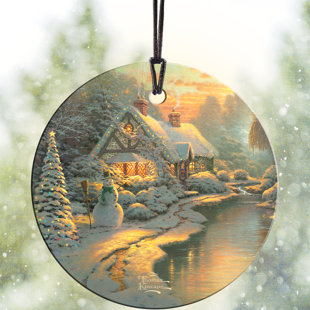 TREND SETTERS Thomas Kinkade - Christmas Evening - Starfire Prints Glass Decoration - Home And Tree Decoration - Ideal For Gifting