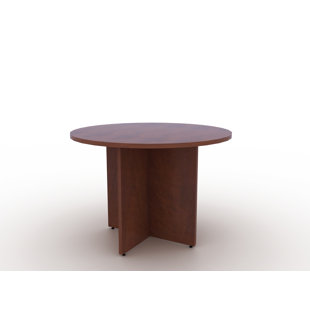FRIANT Gitana Circular Meeting Table with Finished Underside, X Shape, Wood Base
