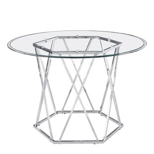 ORREN ELLIS Erdemir Round Glass Top Metal Base Dining Table