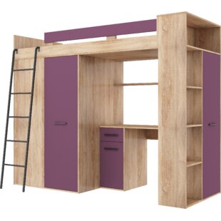 ISABELLE & MAX Coleridge European Single (90 x 200cm) 4 Drawer Bed Frames High Sleeper Loft Bed with Bookcase