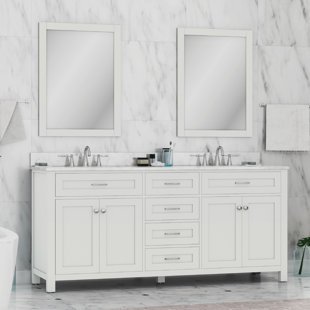 ALYA BATH Norwalk 72'' Double Bathroom Vanity with Marble Top with Mirror