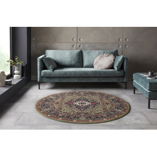 NOURISTAN Skazar Isfahan Orient Teppich Rund - Kurzflor Orientalisch für Wohnzimmer, Esszimmer, Flur - Grün