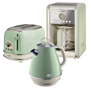 ARIETE Vintage 1.7L Stainless Steel Jug Kettle with 2 Slice Toaster and 12 Cup Coffee Machine Set