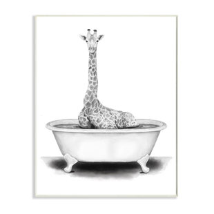 STUPELL INDUSTRIES " Giraffe In A Tub Funny Animal Bathroom " by Rachel Neiman