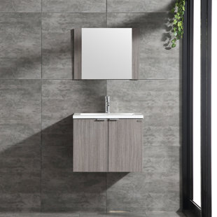 EBERN DESIGNS Rijeta 23.6'' Wall Mounted Single Bathroom Vanity with Ceramic Top with Mirror