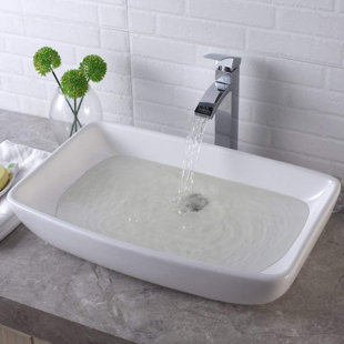 CHEETAH SOURCING White Ceramic Rectangular Vessel Bathroom Sink