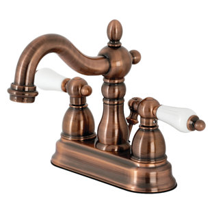 Kingston Brass Heritage Two-Handle 3-Hole Deck Mount 4" Centerset Bathroom Faucet with Plastic Pop-Up