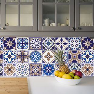 WORLD MENAGERIE Royal Blue Vintage Spanish 15cm x 15cm PVC Mosaic Tile Mix