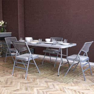 COSCO HOME AND OFFICE 72'' Plastic Rectangular Portable Folding Table with 4 Chairs