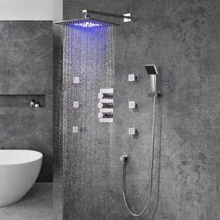 FONTANASHOWERS Trialo Color Changing LED Volume Control Complete Shower System with Rough-in Valve