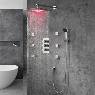 FONTANASHOWERS Trialo Color Changing LED Volume Control Complete Shower System with Rough-in Valve