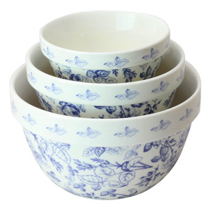 GRACE'S TEA WARE Pantry Size Nested 3 Piece Porcelain Mixing Bowl Set