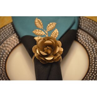 CLASSY R US Napkin Rings Set Of 12 (Golden Rose) (Set of 12)