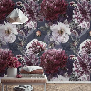 GK WALL DESIGN Vintage Lilac Rose and Hydrangea Floral Removable Wallpaper