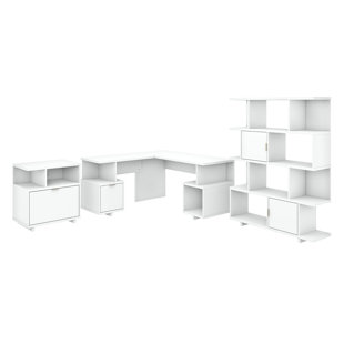 KATHY IRELAND HOME BY BUSH FURNITURE Madison Avenue 3 Solid Wood L-Shaped Writing Desk Office Set