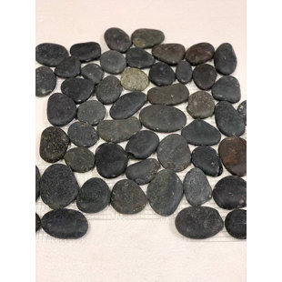 FUSTONE Black Natural River Pebble Tile Tahiti Tumbled 12" x 12" Mosaic Wall & Floor Use Tile