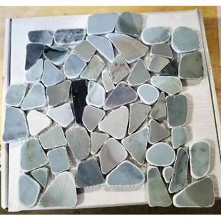 FUSTONE Cinderella Random Sized Polished Pebbles Mosaic Tile in Blue/Gray Floor and Wall Mosaic
