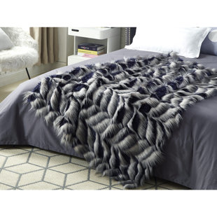 COZY TYME Zayan Faux Feather Fur Throw Reverse Micromink 50" x 60", Navy