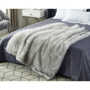 COZY TYME Waleed Faux Wolf Fur Throw Reverse Micromink 50" x 60"