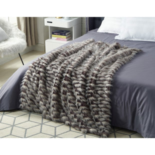 COZY TYME Zakaria Faux Feather Fur Throw Reverse Micromink 50" x 60", Dark Grey