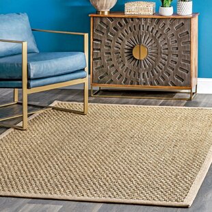 HIGHLAND DUNES Elidge Checkered Weave Seagrass Indoor/Outdoor Natural Rug