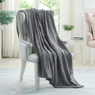 COZY TYME Yara Cable Knit Throw Reverse Faux Rabbit Fur 50" x 60"