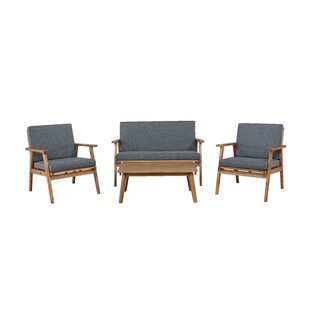 JOSS & MAIN Epoch 4 - Person Solid Acacia Wood Outdoor Seating Group with Cushions